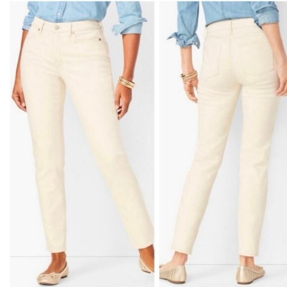 Talbots Flawless Five Pocket Slim Ankle Jeans Cream Winter White Size 14P - Picture 1 of 11